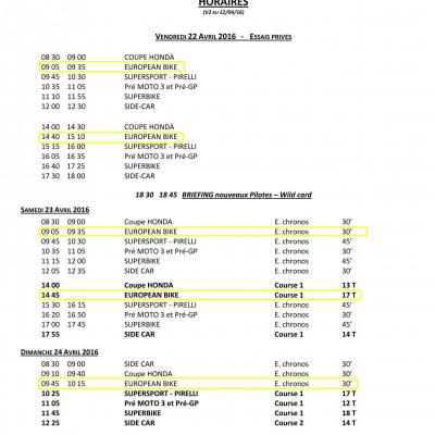 Horaires nogaro 2016