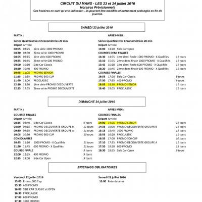 Horaires promosport le mans 2016